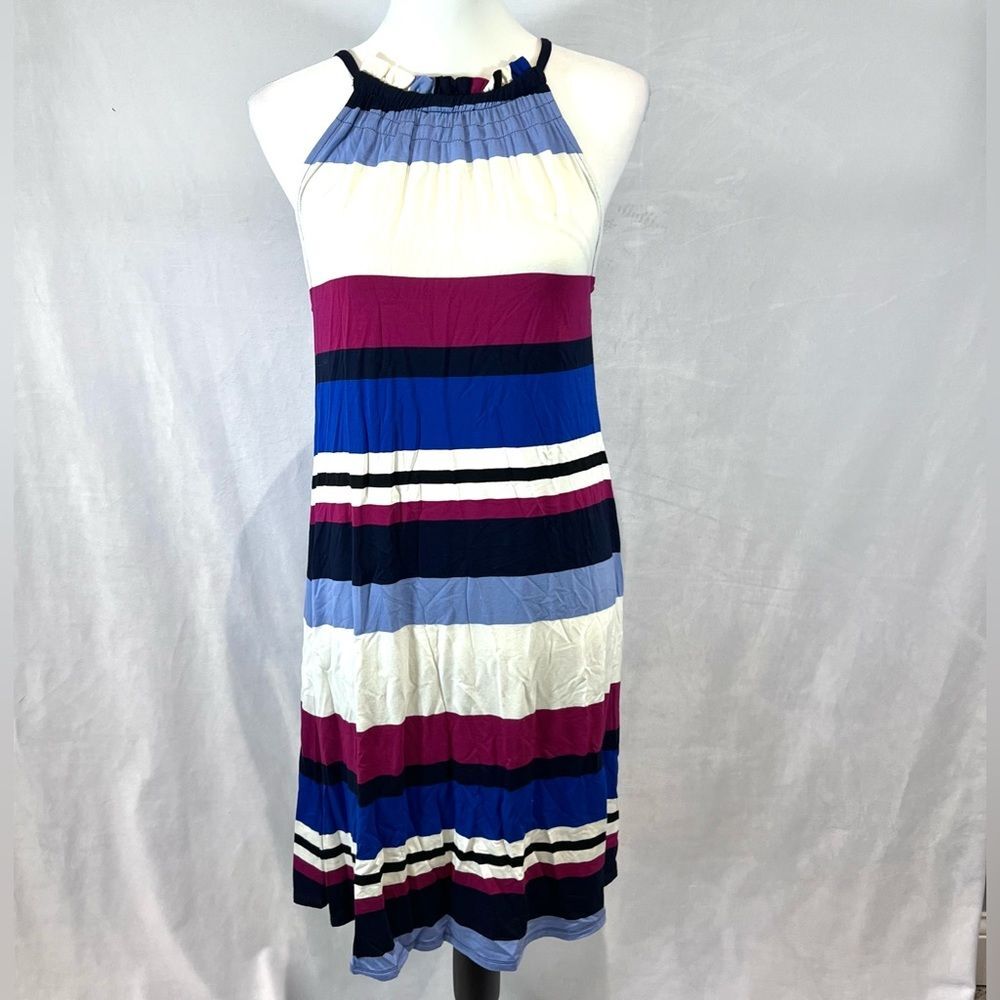 Cupio white blue and pink striped jersey knit dress size small
